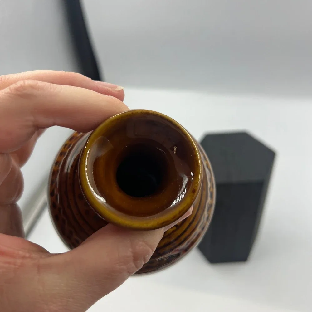 Vintage‎ Handmade Brown Glazed Pottery Bud Vase Textured Earth Tone Ceramic